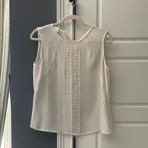 Women's Cream Textured Ruffle-Front Sleeveless Blouse